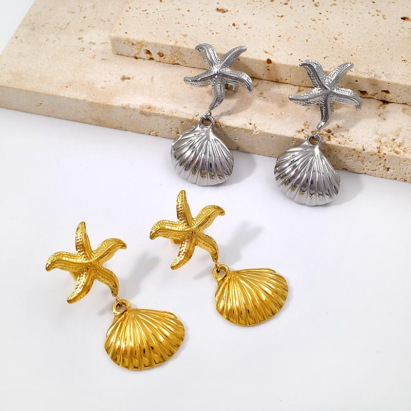 European & American Ocean Style Starfish Shell Earrings: Retro Plated Gold & Silver Holiday Accessories