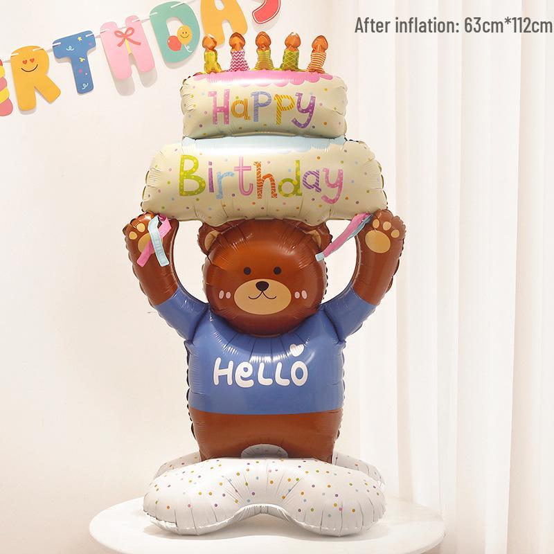3D Cartoon Birthday Cake Balloon - Foil Decoration for Kids' Parties