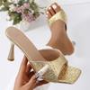 Fashion Women Sexy High Heels Slippers Summer New Fashion Square Toe Shoes Sandals 2025 Dress Party Casual Pumps Flip Flops Mujer Slides