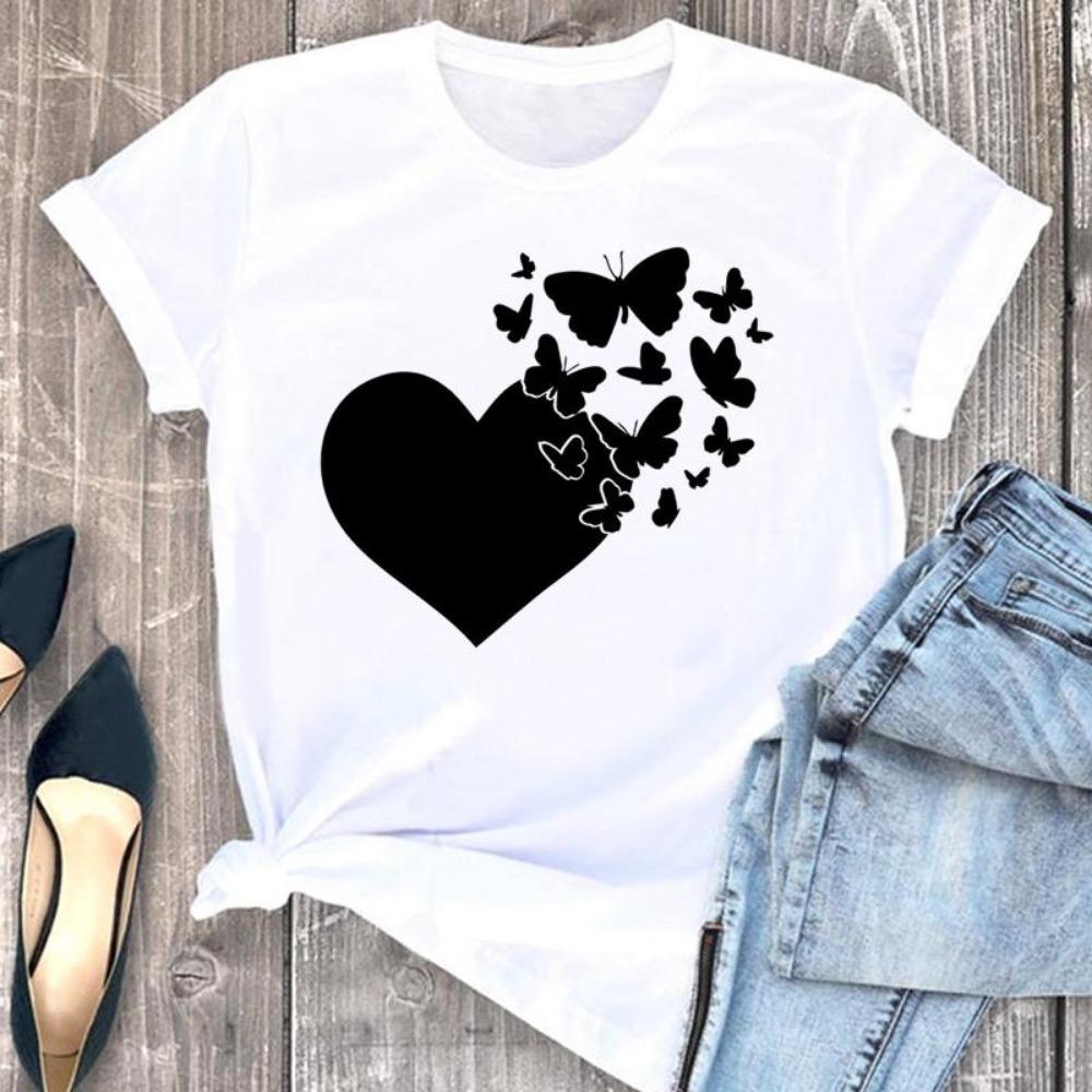 Maglietta estiva da donna a maniche corte, con stampa, alla moda, casual, girocollo, comoda, da donna.