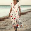 Fashion Women's Summer V-Neck Short Sleeve Floral Print Beach Dress