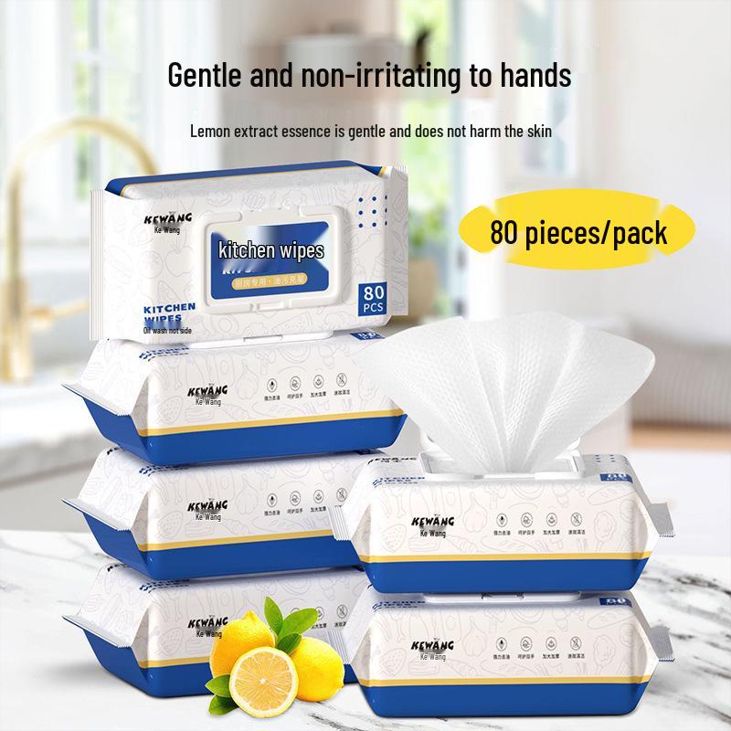 80-Count Large Kitchen Wet Wipes for Oil Stain Removal