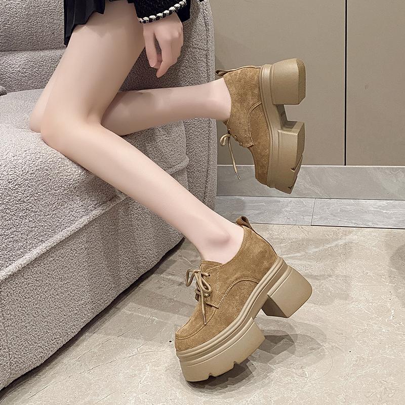 Fashion Spring New Thick Heel Shoes Women's Fashion Round Head Deep Mouth Before Lacing Thick Sole Anti-slip Wear-resistant High Heels