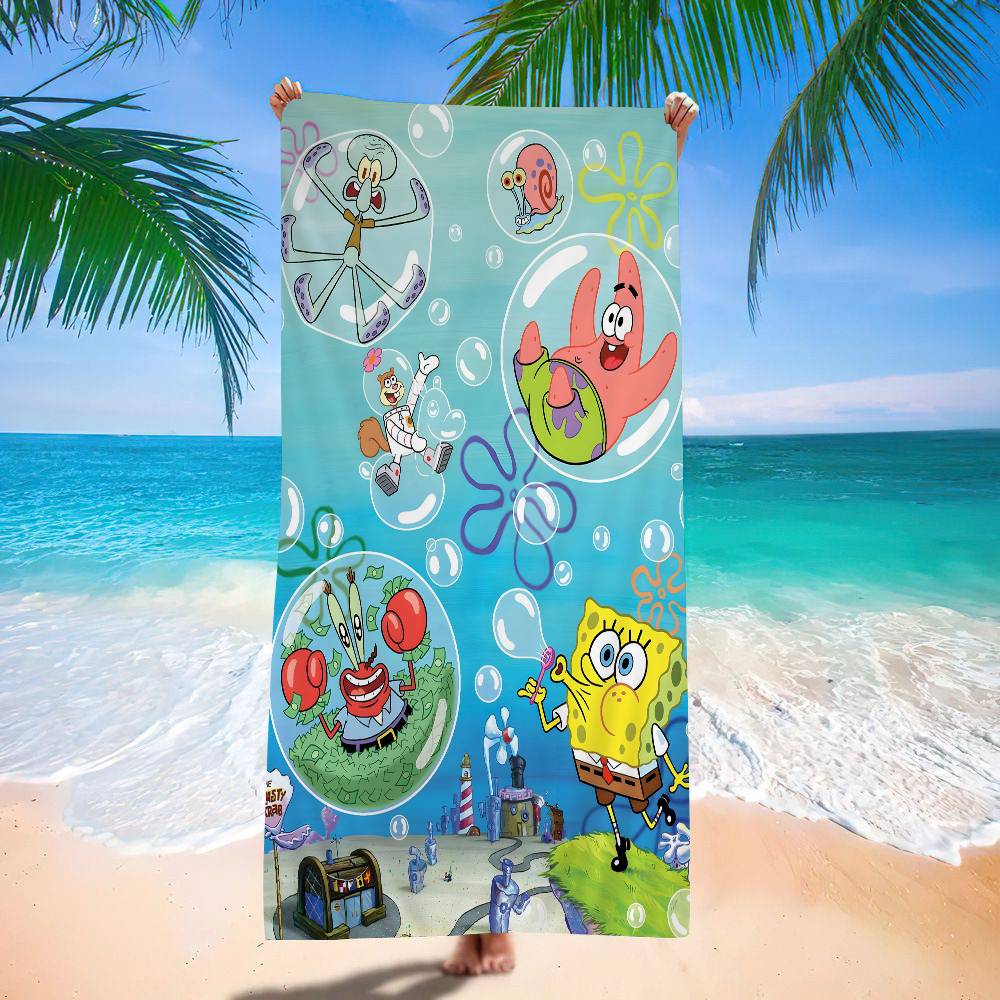 S-Sponge Bob S-S-SquarePants Microfiber Beach Towel Absorbent Quick Dry Soft Yoga Swimming Resort Mountain Climbing Towel
