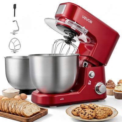 VEVOR 5L+4L Kantelkop Standmixer 1000W Elektrische Deegmixer, 3 Snelheden Voedsel Keukenmixer met Roestvrijstalen Kom, Spatbeschermer, Deegklopper, Garde