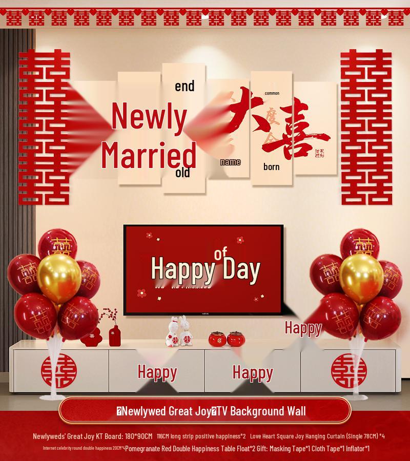 Wedding Decorative Set: Double Happiness Wall Art for Bedroom & Living Room