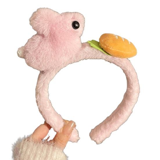 

Bunny Headband Soft Plush Wide Brim Thickened Core Comfortable Fit Hair Hoop 3D Rabbit Carrot Makeup Face Wash Headpiece розовый