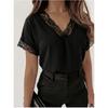 V-neck lace patchwork short-sleeve T-shirt women's summer new loose fashion top
