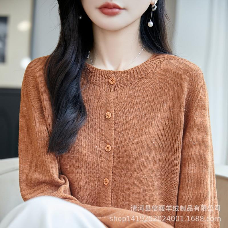 Minimalist Knit Cardigan Women Lightweight Loose Fit Round Neck Open Front Sweater With 3D Embellishment 2026