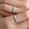 Sterling Adjustable Couple Rings With Camellia Moon Motif Minimalist Fashion Jewelry Men Women