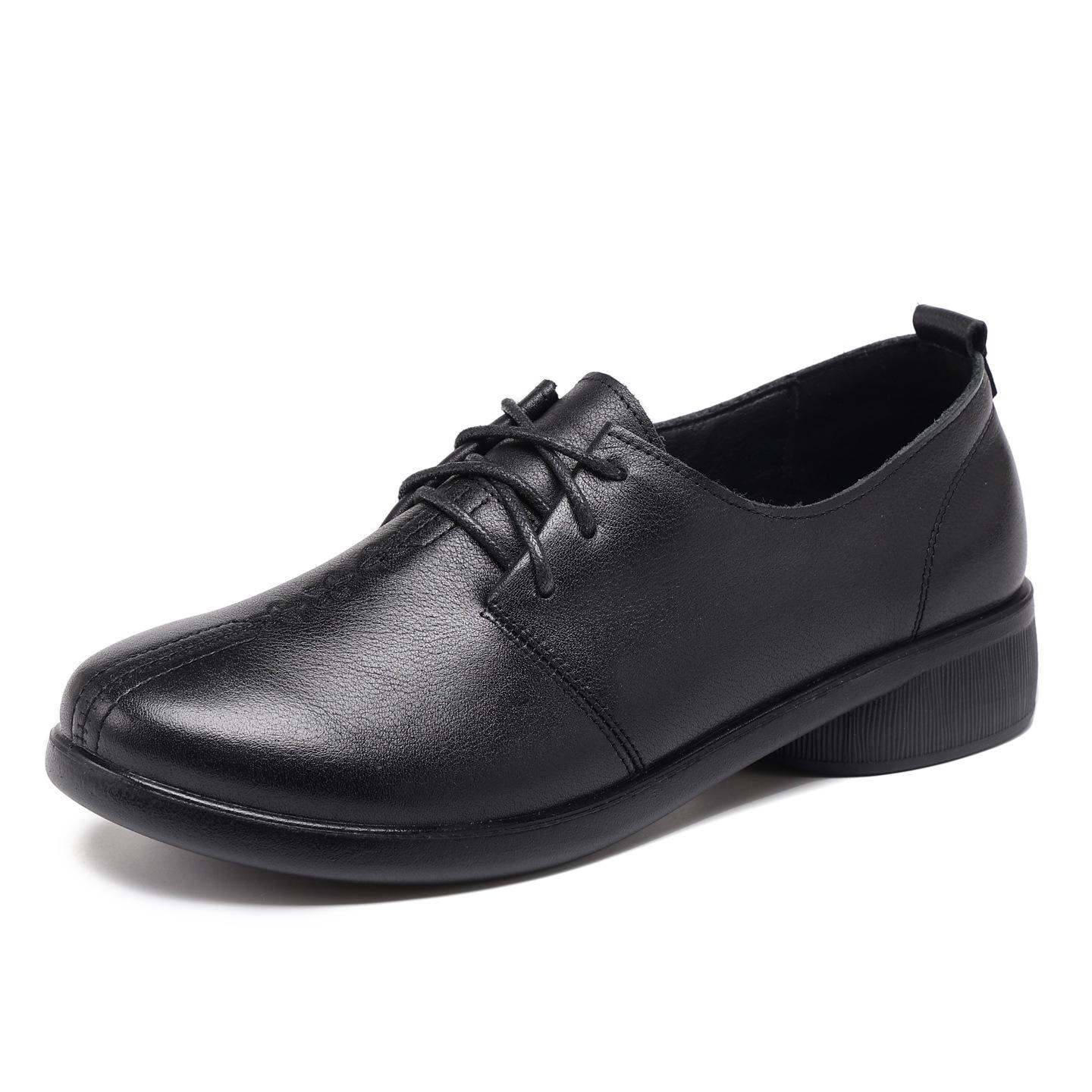 

Женские балетки из натуральной кожи с мягкой подошвой, нескользящие, на шнуровке, больших размеров, с круглым носком, в осеннем стиле. 38 чёрный