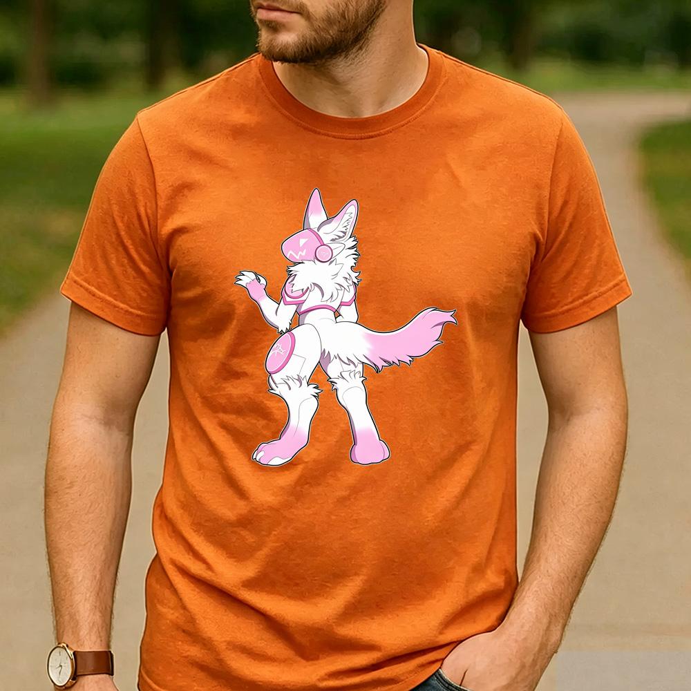 Pink White Gradient Full Body Protogen Graphic T Shirt Unisex Crew Neck Short Sleeve Fandom Fan Holiday Gift Top