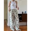 Korean Fresh Floral Women Pants Summer Lightweight Loose Elastic Waist Breathable Casual Pants