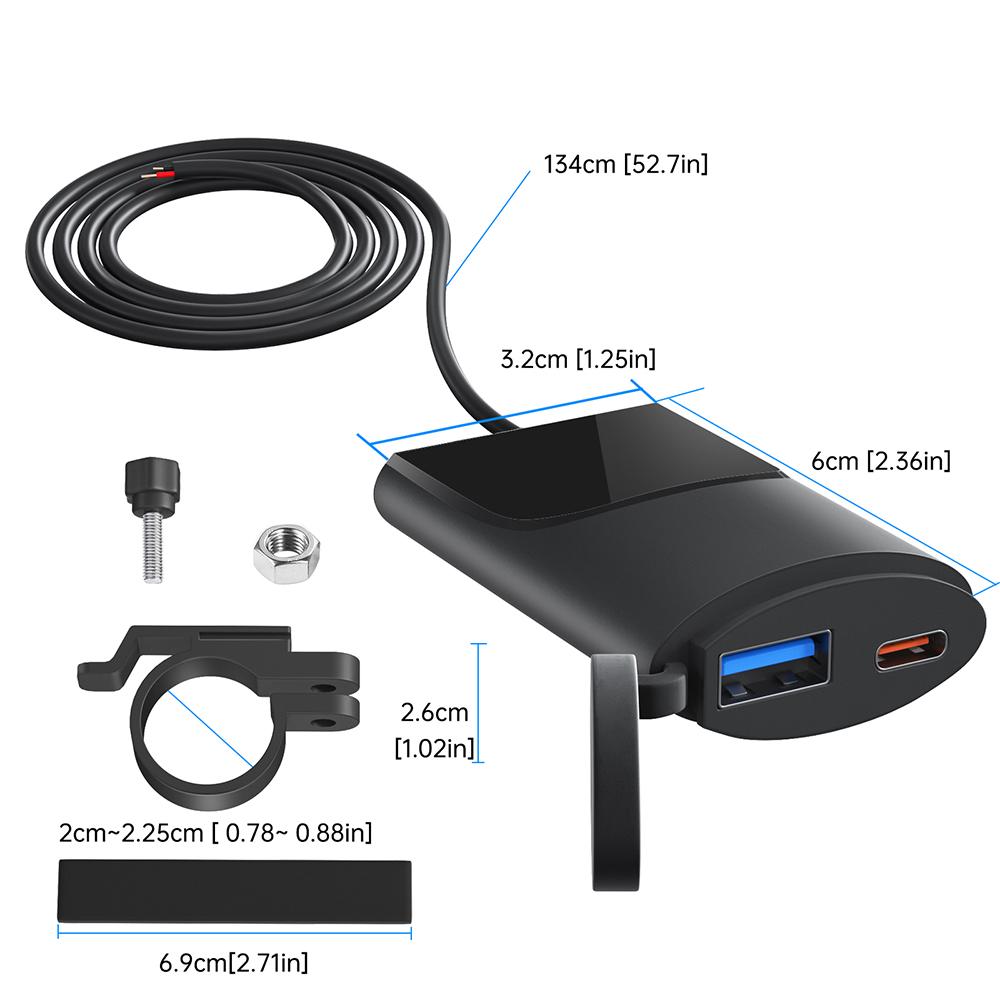 PD+QC3.0 Rychlé nabíjení Motocyklový držák na řídítka Nabíječka mobilního telefonu Vodotěsný Adaptér napájecího zdroje USB 12V pro montáž na vozidlo Univerzální