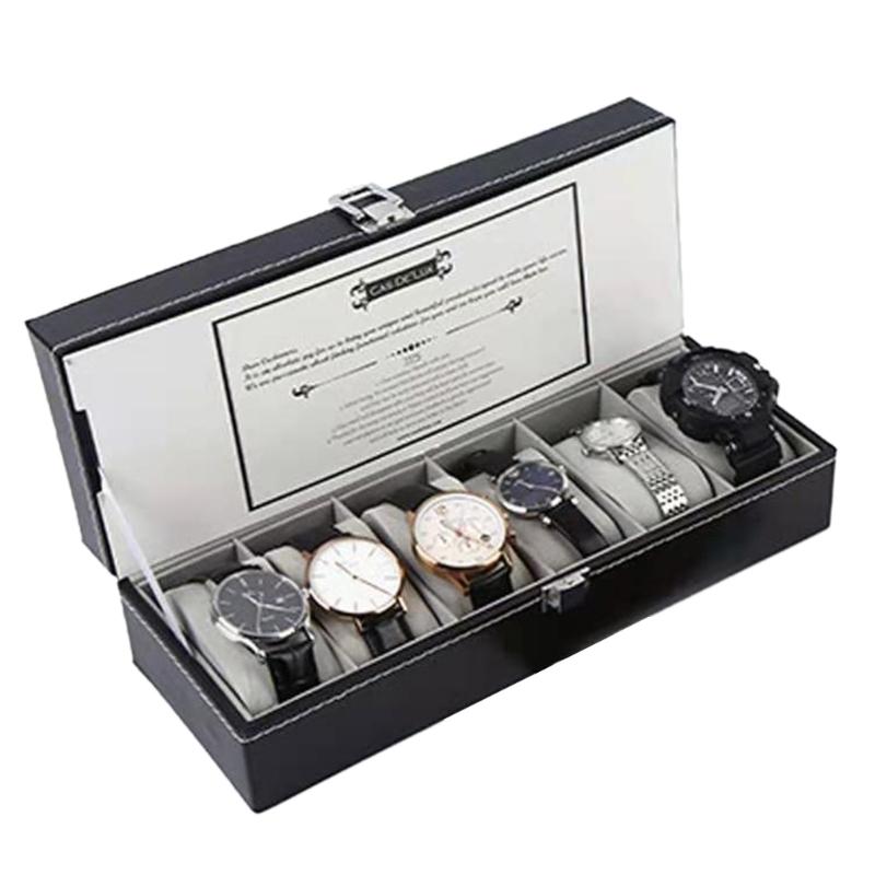 Black Leather Watch Organizer Case Display Box Accommodate Different Size Watch