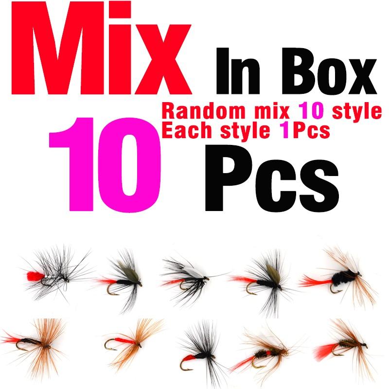 MNFT 10Pcs Various Dry Fly Fishing Lure Trout Salmon Dry Flies Fish Hook Size #6 #10 #12 Nymph Mosquito Lures Fishing Tackle