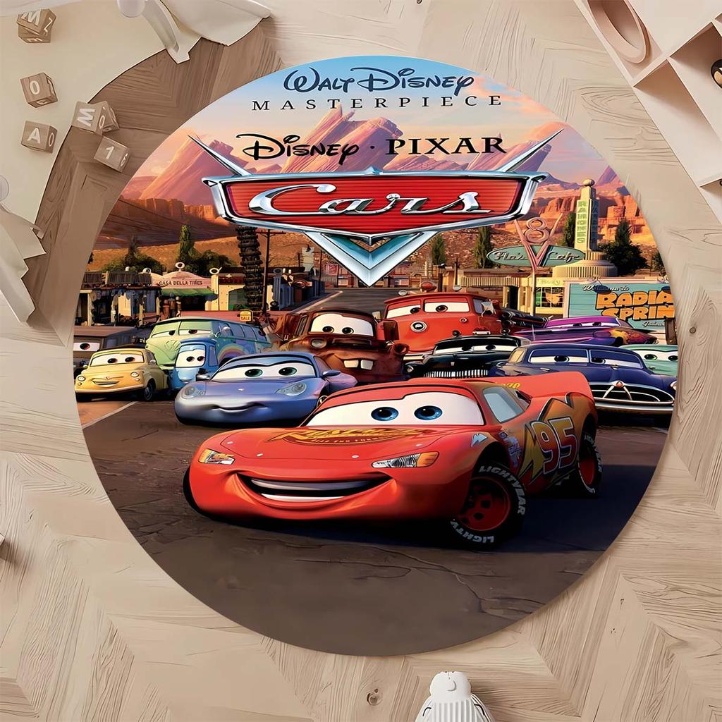 Tappeto Rotondo con Popolare Motivo Auto da Corsa Tappeto Circolare per Camera da Letto Bambini Tappetino Antiscivolo McQueen per Decorazione Casa