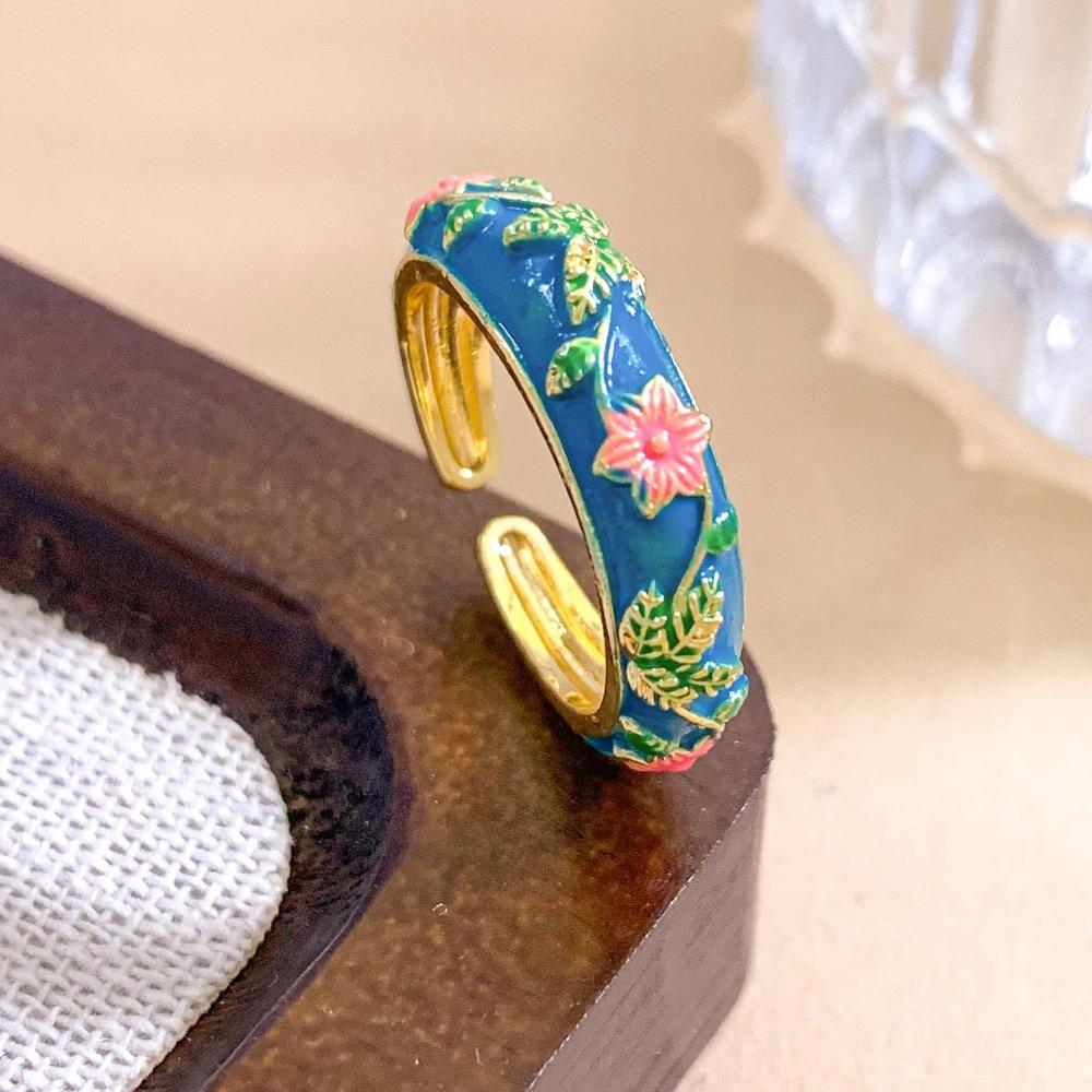 Chinese Style Blue and White Porcelain Ring Blue Flower Cuff Ring  Girls Women Style 6