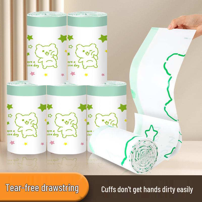 Tear-Free Cartoon Print Drawstring Garbage Bags, Large Roll, Extra Thick for Household & Kitchen - Newcomer Exclusive