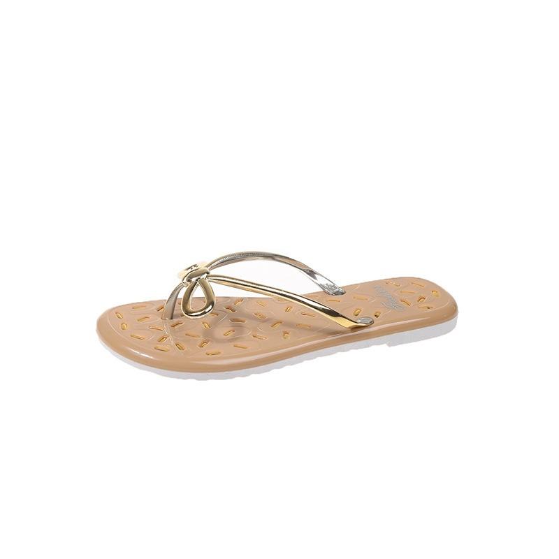New Bow Flip-flops Summer Women's Go Out Fashionable Versatile Foot Pinch Cool Slippers Jelly Crystal Non-slip