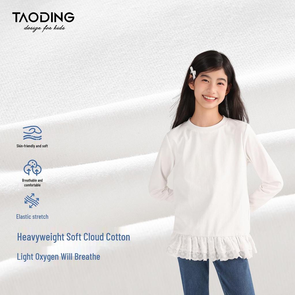 Tao Town Mädchen Langarmshirt mit Spitzennähten - Koreanischer Stil Frühling/Herbst Trend
