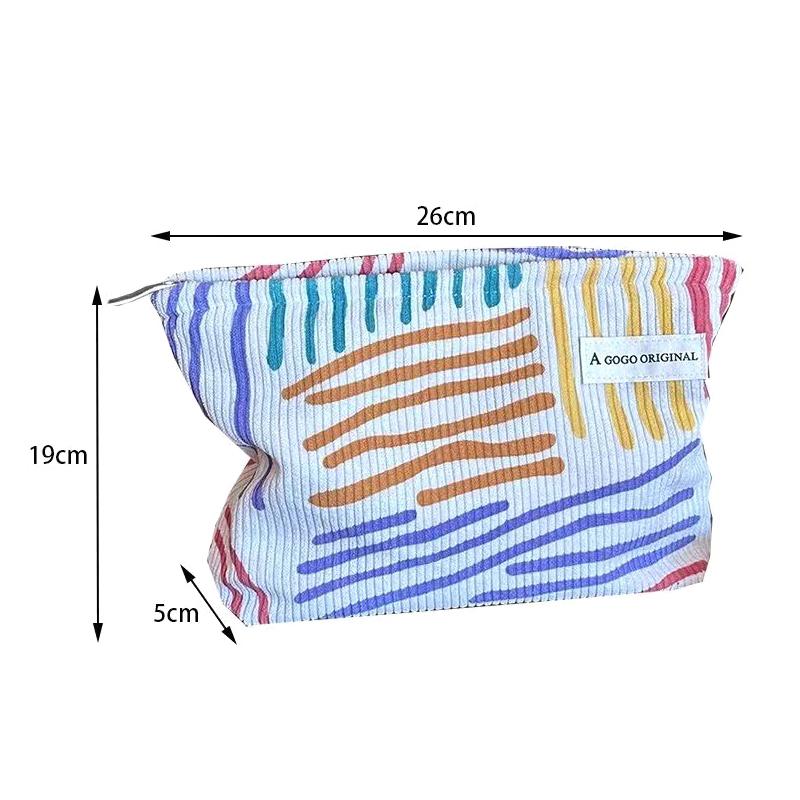 Colorful Stripes Corduroy Cosmetic Bag Portable Travel Toiletry Bag Skincare Sundries Aesthetic Makeup Storage