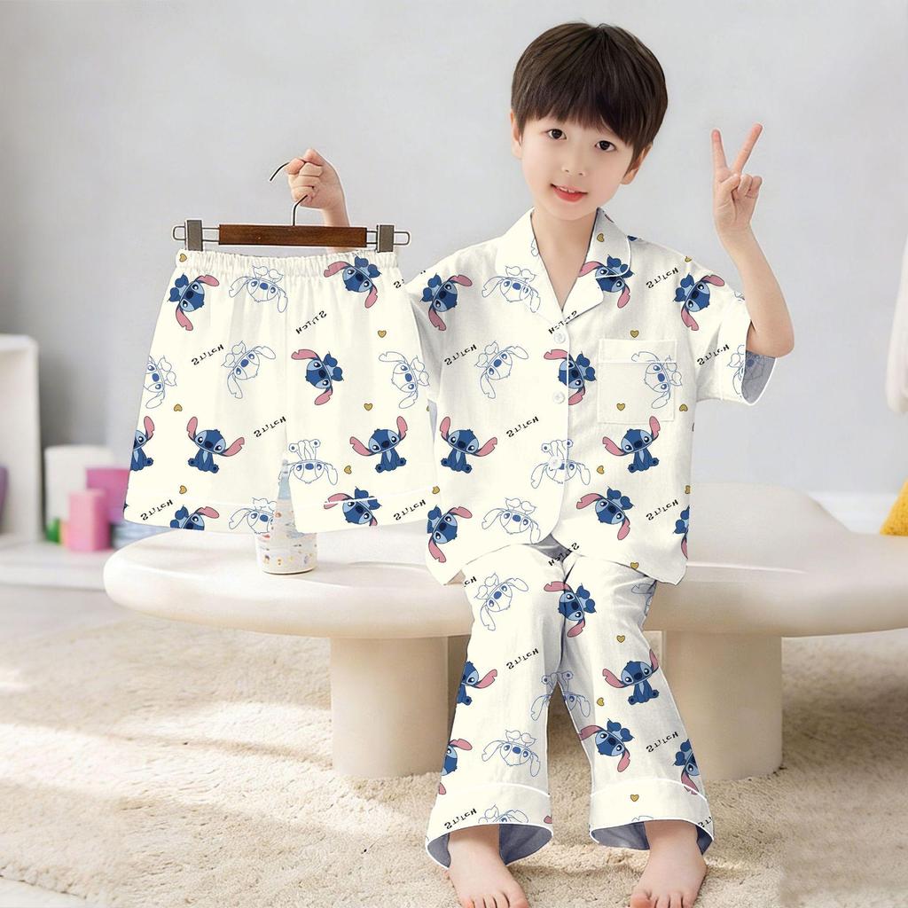 Children's Cloud Cotton Pajama Set: Short Sleeve, Shorts, and Long Pants for Summer.