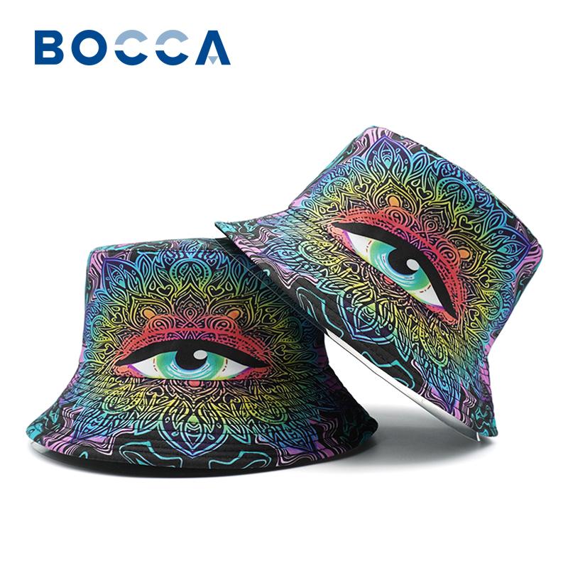 Bocca Cartoon Eyes Bucket Hat Graffiti Printing Pattern FisherUnisex Hats Double Sides Panama Cap Unisex Women Sun Outdoor New Style