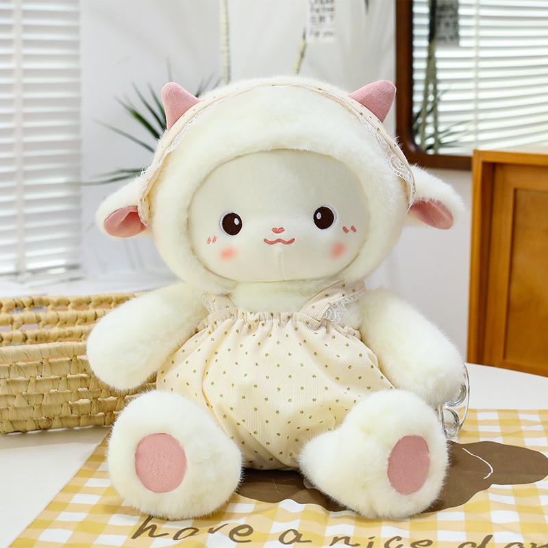 Plush Sheep Toy With Dot Patterned Clothing Decor For Kids Birthday Gift