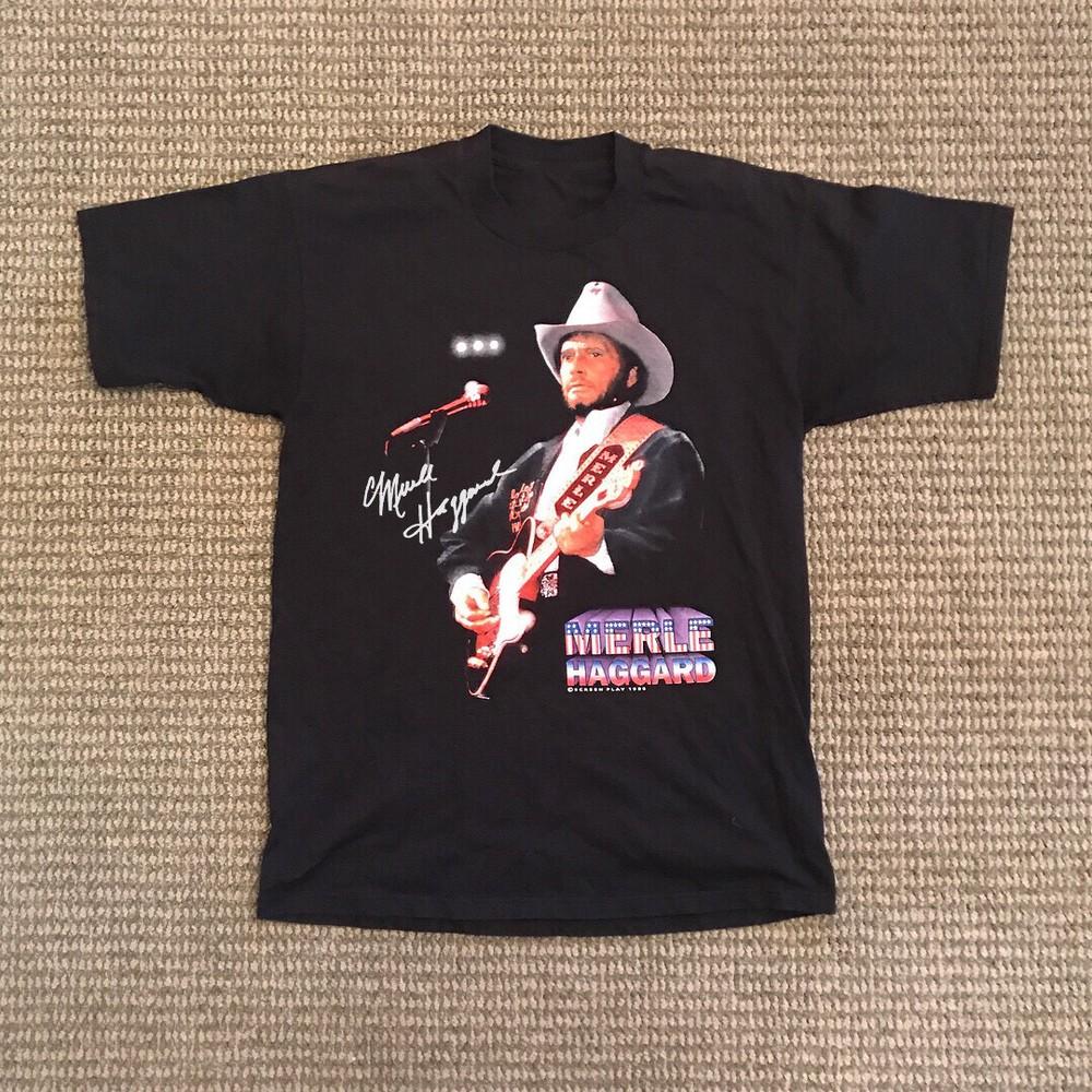Vintage signature cowboy merle haggard shirt black men unisex s4xl S