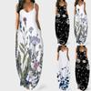 Fashion Women Plus Size Print  V-Neck Pockets Sleeveless Vest Long Dress