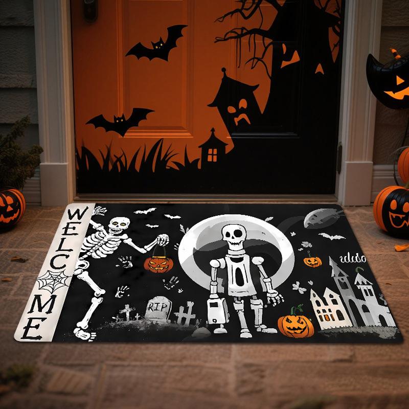 VIKAMA Halloween Crystal Velvet Floor Mat Entry Door Mat Indoor and Outdoor Welcome Mat Home Decoration Kitchen Bedroom Carpet