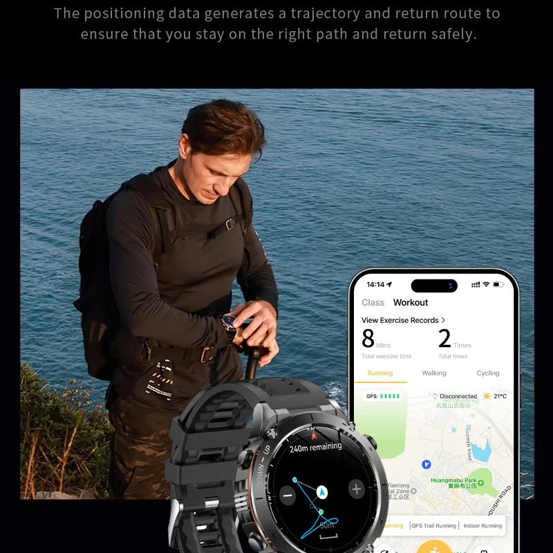 Men New Outdoors Sports Military GPS SmartWatch 10ATM Waterproof 730mAh High Battery Compass NFC HD Call for Huawei Xiaomi Watch