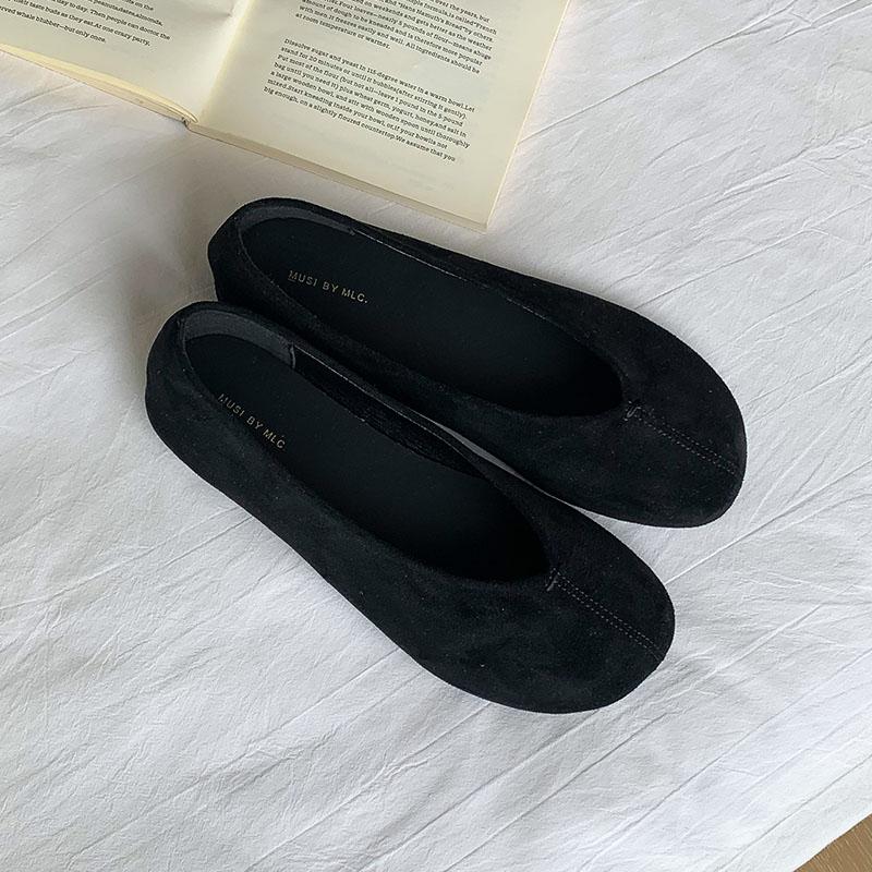 

Модная флоковая женская обувь слипоны, неглубокие женские балетки, мягкие модные туфли с круглым носком для женщин 35 чёрный