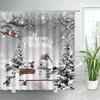 Christmas Shower Curtains Cute Snowman Birds Pine Trees Winter Forest Landscape Xmas Bathroom Decor Fabric Bath Curtain Sets