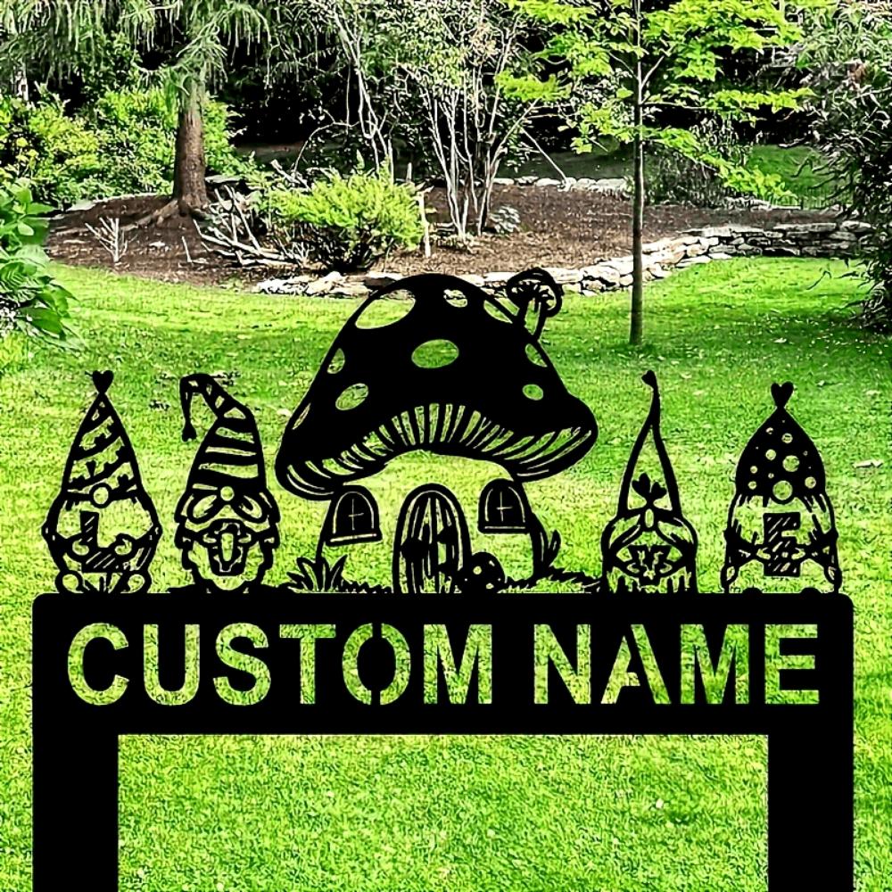 Unique Customizable Art Deco Mushroom House Garden Stake Metal Lawn Ornament Durable Home Valentine Gift