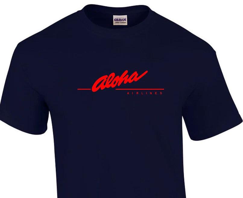 Aloha Airlines Red Retro Logo Shirt Hawaiian Airline Navy Blue T-Shirt S-5XL S