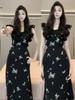 Xiaofei Sleeve Black Floral Dress Children's Summer 2026 New Pear-shaped Figure French Thin Waist Dress