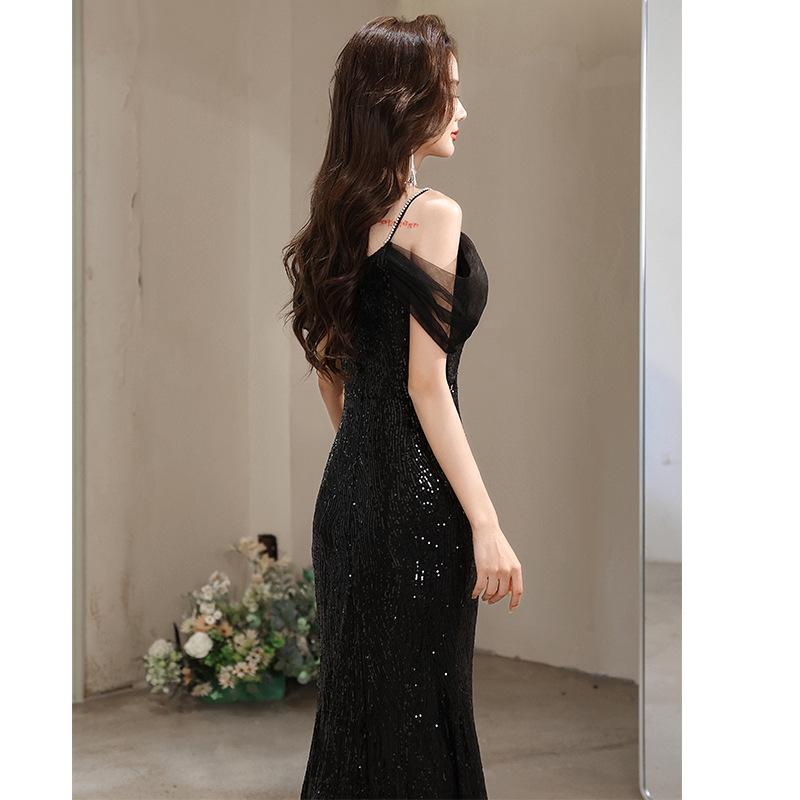 Black evening dress women's 1011 new summer high-end light luxury birthday party host adult dress