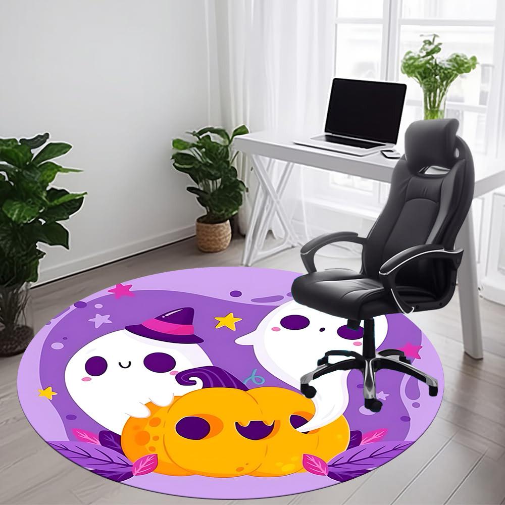 1pc Ghost Pumpkin Office Round Area Rug, Indoor Mat Suitable ForOffice, Under Office Chairs Bedroom Living Room Home Decor, Room Deco, D082