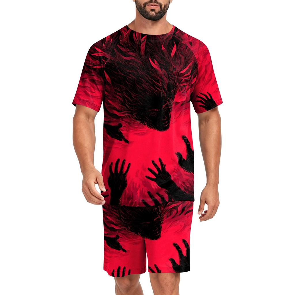 Set Pigiama Casual da Uomo per Halloween Top a Manica Corta e Pantaloncini Leggero Traspirante Abbigliamento da Notte e per il Tempo Libero
