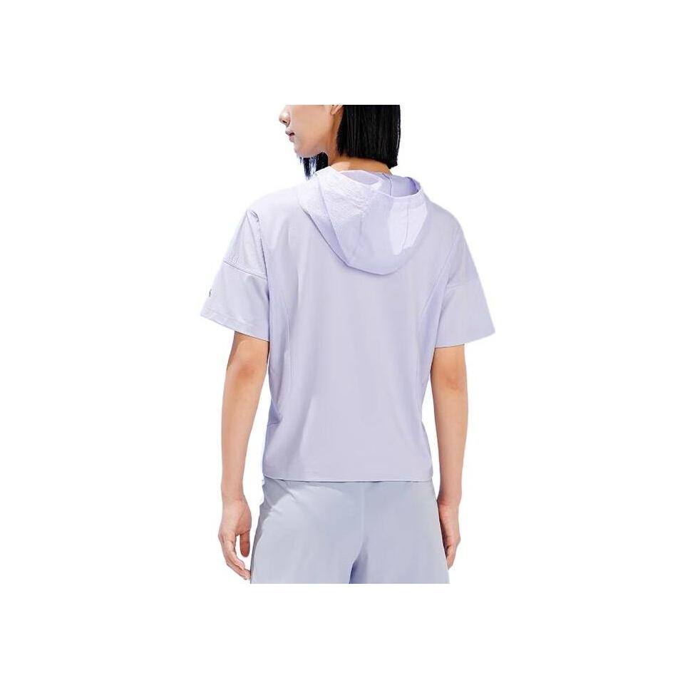 Anta Solid Color Hooded Knit Short Sleeve T-Shirt Women Tops Light-Purple 162327112-1