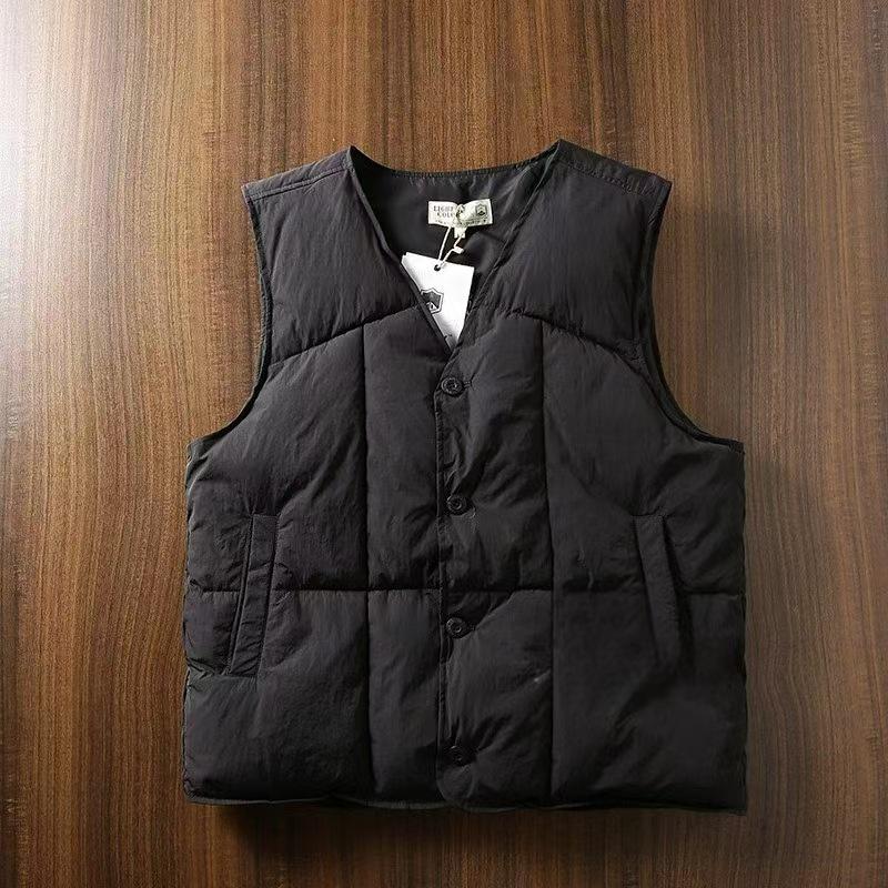 Men's Retro Thickened Warm Cotton Vest: Winter Hong Kong Style Solid Color Sleeveless Jacket