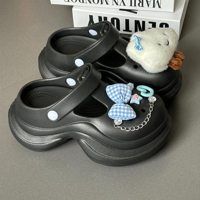 Height-increasing Thick-soled Hole Shoes for Women, Non-smelly Feet, Non-slip Beach Bag Head Slippers, Fashionable Versatile Cool Slippers