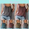Stylish Women's Sleeveless Buttons Plain Blouse Shirt Vest Casual Pullover Tops