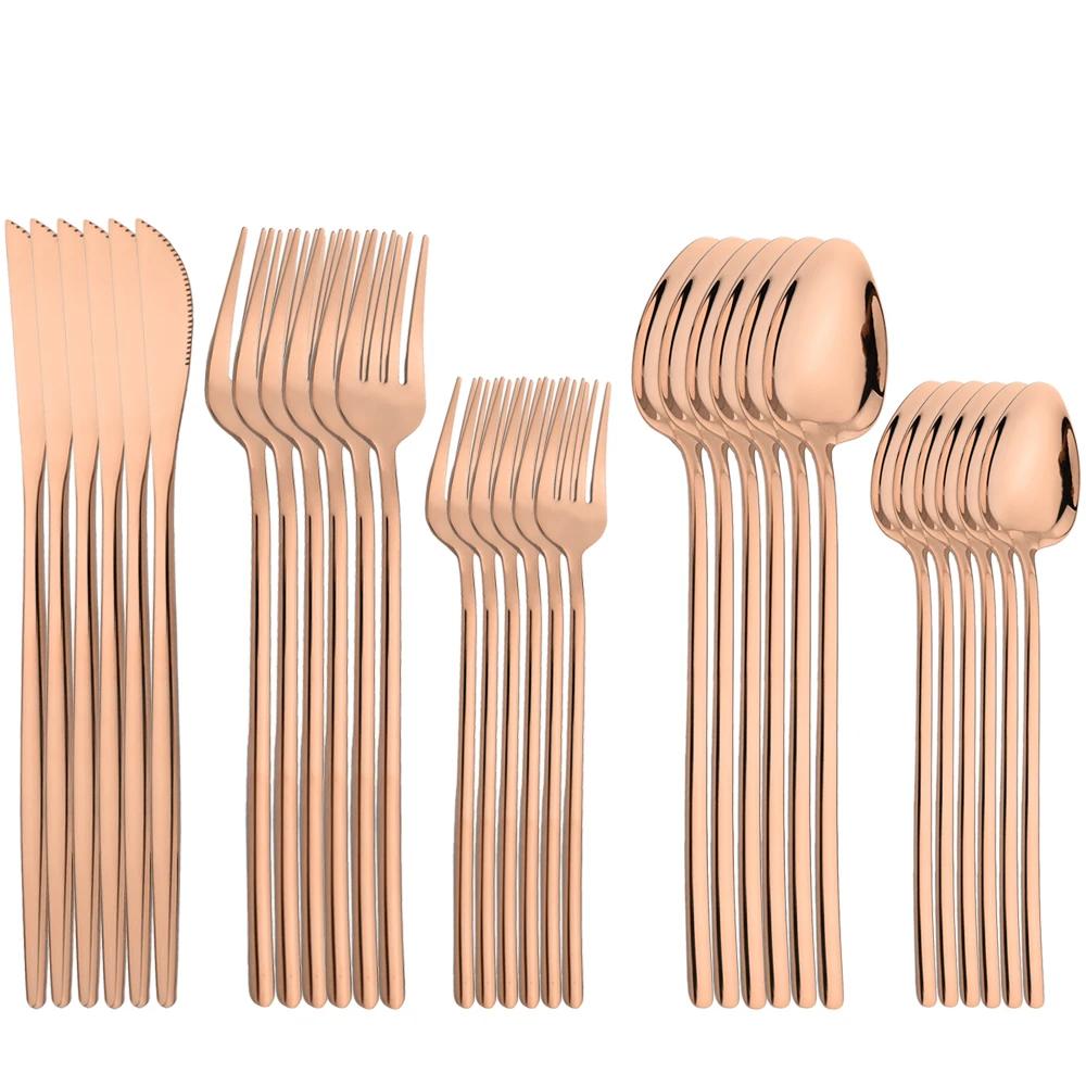 30Pcs Golden Cutlery Set Stainless Steel Knife Fork Spoon Tableware Western Flatware Set Festival Kitchen Dinnerware Gift