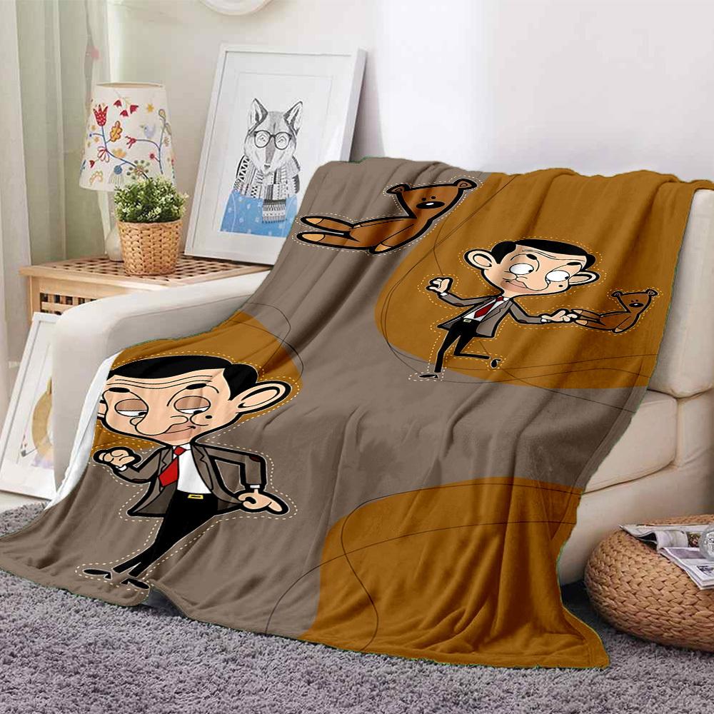 1 st Mr. Bean Teddy Flanellen Plaid HD Geprint Lichtgewicht Zacht Warm Deken voor Alle Seizoenen voor Bank, Bed, Reizen, Kamperen Machinewasbaar