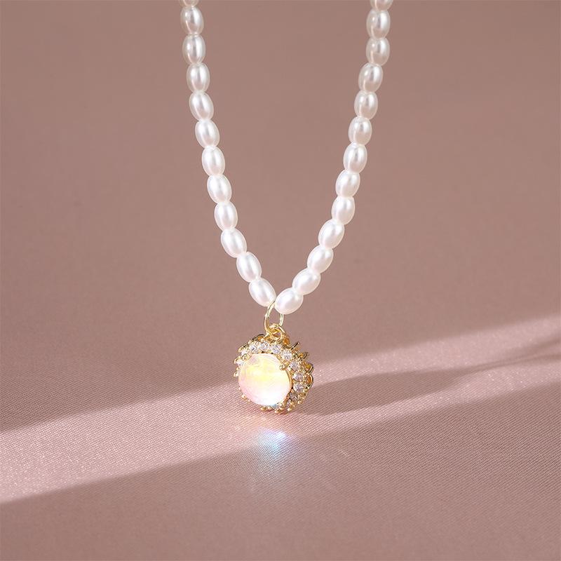 Retro Opal Pearl Necklace Women'S High Sense Versatile Light Luxury Trendy Neck Chain