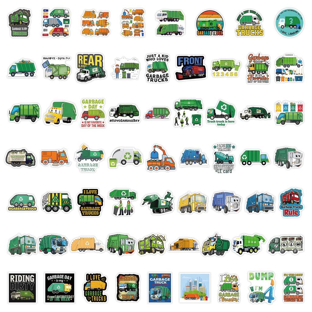 60 Waterproof Cartoon Garbage Truck Stickers for Decor, Stationery, and Devices