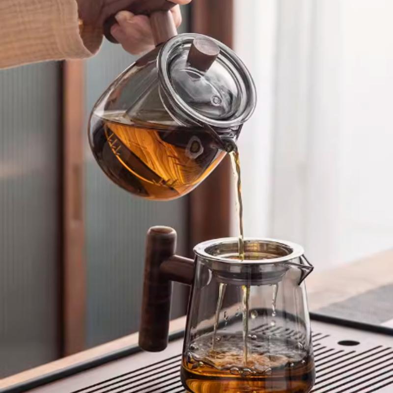 Glass teapot, wooden handle, Chinese tea ceremony, transparent tea set, cup filter, high borosilicate Japanese pot